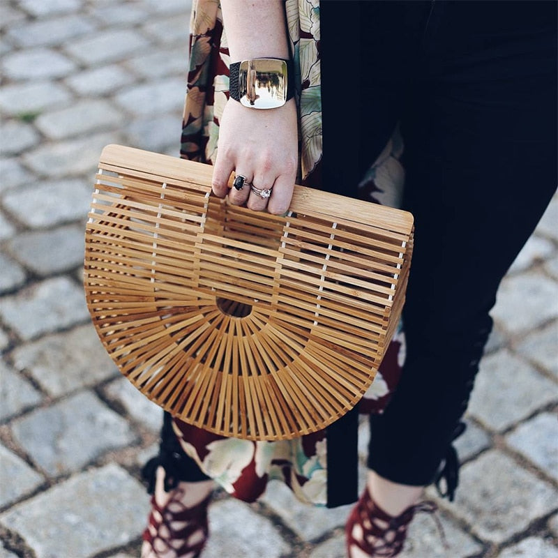 Bamboo Handbag Purses And Handbags Wooden Clutch Lurury Designer Women Bag Summer Beach Bags Hollow Out Casual Bamboo Purses