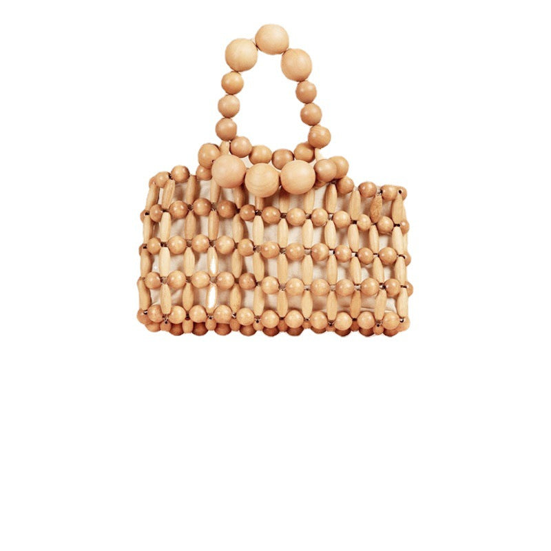 Antique New Ins With The Same Hand-Woven Girl From Natural Wood Beads Handbag Retro Bamboo Bag Beach Bag